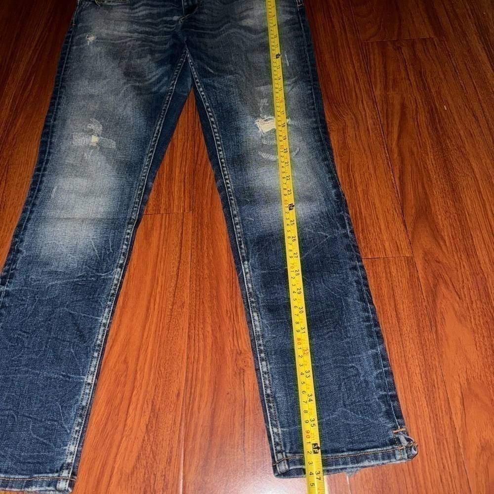Zara basic denim straight skinny fit women's jeans dark wash lightly distressed - Picture 4 of 11